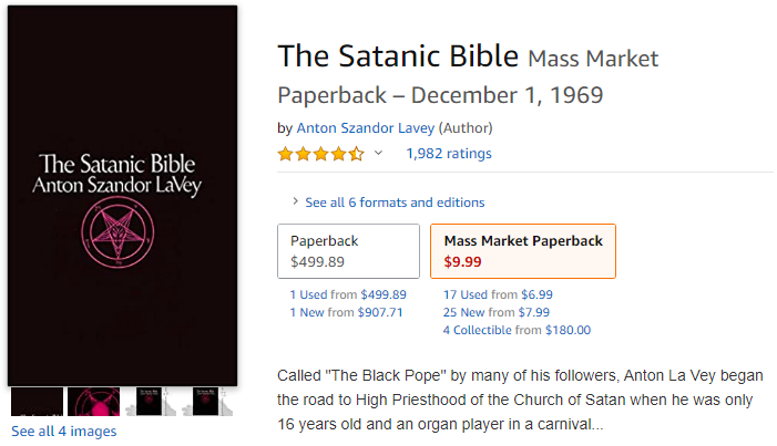 The Satanic Bible on Amazon.com by Anton Lavey via Ave Witch Blog